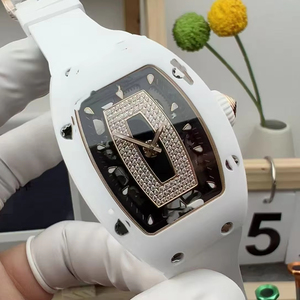 European Luxury Fashion <b>Watch</b> Full Diamond Case White Strap Power Reserve Water Resistant <b>Mechanical</b> Movement Water Resistant - Product Image 5