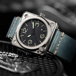 <span class=keywords><strong>Orologio</strong></span> da Uomo di Lusso Personalizzato con Cassa Quadrata in Acciaio Inox e Cinturino in Pelle, Movimento al Quarzo, Quadrante in Vetro e Display a Lancette - Product Image 4