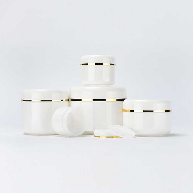 Free Samples Cosmetic Face Cream Plastic Container 30g 50g 100g 150g 250g Gold Edge White PP Plastic Jar