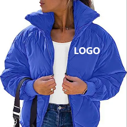 Hot Sale Women Winter Jacket Plus Size Zipper Custom Bubble Coats Shiny Sport Hoodies Bubble Down Coat Puffer Jacket Women