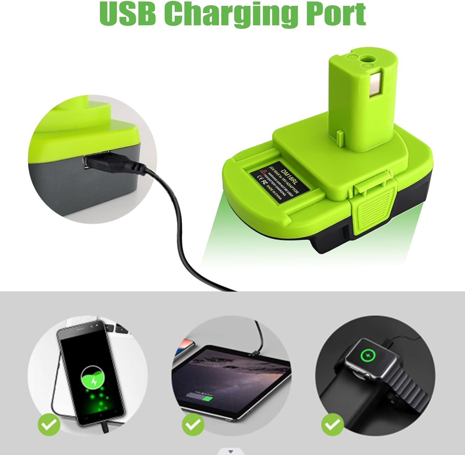 DM18RL Battery Adapter – Convert Dewalt 20V/18V Batteries To Ryobi 18V Tools, With USB Charging Port