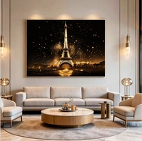 Arte Mural Moderno de Paisaje Urbano para Sala de Estar, Hotel, Torre Eiffel, Luz LED, Pintura Acrílica, Decoración del Hogar