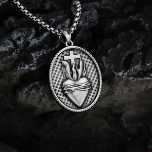 Stainless Steel Men's Pendant <b>Cross</b> Heart Charm Themed Necklace Gift - Product Image 3