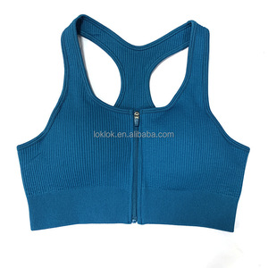 Soutien-gorge de sport sans couture côtelé à maintien élevé avec fermeture éclair avant, haut de sport pour la salle de sport, la course à pied, extensible dans les quatre sens, sans fil, séchage rapide, léger, XS - Product Image 6
