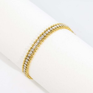 Stainless Steel Pave <b>Cuban</b> <b>Link</b> Bracelet-Trendy Double <b>Chain</b> Design Elegant Versatile Casual Jewelry - Product Image 2