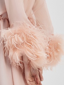 Vestido de novia de plumas de avestruz para mujer, conjunto de tul transparente, largo, Sexy, de satén, de crepé, elegante, con plumas - Product Image 6