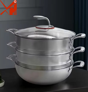 Pentola a Vapore Multistrato in Acciaio Inox 304 con Coperchio in Vetro Temperato - Compatibile con Induzione e Gas, Vaporiera in Metallo Impilabile - Product Image 1