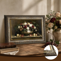 Tableau mural vintage floral et fruitier, nature morte, cadre doré style Ancien Monde, échantillons OEM ODM prêts en moins d'une journée