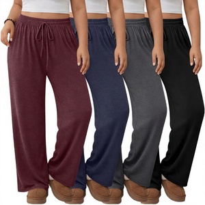 Pantalon de jogging ample et doux pour femme, taille plus, imprimé personnalisé, coupe mi-haute, couleur unie, jambe large, avec cordon de serrage, poches, décontracté, hiver - Product Image 2