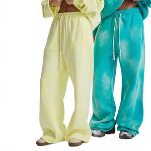 Pantalones de chándal casuales de longitud media, estilo VIBE, teñidos por pulverización, bordados, anti-bolitas, lavados, con efecto deshilachado y pelo sintético, holgados, para Otoño Invierno, 360G - Product Image 4