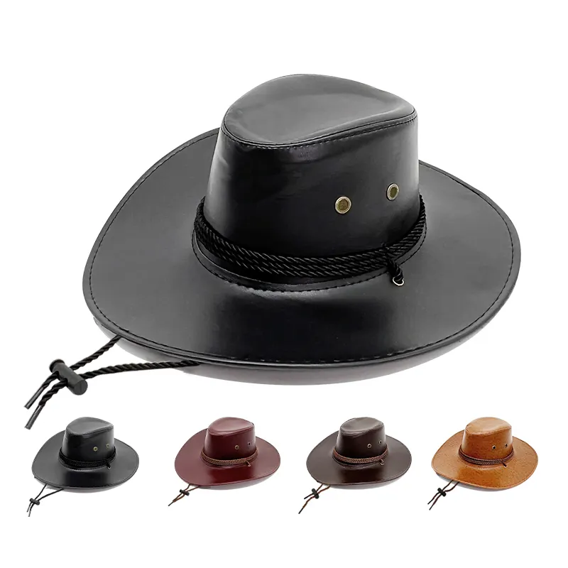 Custom Western Fedora Hats With Buckle Band For Men And Women PU Leather Cowboy Hat