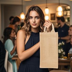 Bolsa de Yute Personalizada para 2 Botellas de Vino con Asas de Algodón Suave para Bodas - Product Image 5