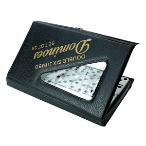 Nuevo diseño 5008 Doble 6 dominó con caja de Pvc Black Litchi Stria para dominó de torneo blanco con clavo dorado de punto negro - Product Image 4