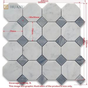 Huaxu cổ điển bát giác hình dễ dàng cài đặt lưới được hỗ trợ tự nhiên trắng xám đá cẩm thạch tường Gạch Mosaic - Product Image 2