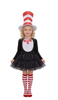 Şapkalı Kızlar Kostümü Dr. Seuss Tutu Elbisesi, Çizgili Şapka ve Çoraplarla Cadılar Bayramı için