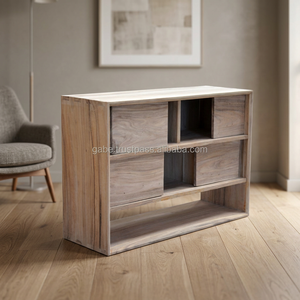 Mesa Consola Minimalista Moderna de Madera Maciza con Puerta Corredera, Acabado Lijado Fino, Mueble Convertible para Sala de Estar - Product Image 3
