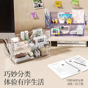 <b>Desktop</b> Stationery <b>Organizer</b> Transparent 2 Layer Storage Rack <b>For</b> Office Student Supplies - Product Image 3