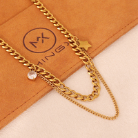 Collier double couche en acier inoxydable plaqué or 18 carats PVD, chaîne à maillons épais, pendentif étoile en zircon cubique, bijoux asymétriques pour femme, style streetwear