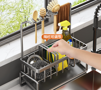 Support de rangement pour évier de cuisine, savon, éponge, chiffon, organisateur de vidange de comptoir, support de rangement pour robinet suspendu en acier au carbone