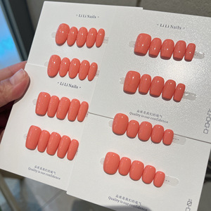 Lot de 10 <span class=keywords><strong>faux</strong></span> ongles press-on faits main, orange uni, courts, carrés ou en forme d'amande, en acrylique et <span class=keywords><strong>gel</strong></span>, avec logo personnalisé, vente en gros pour l'été - Product Image 2