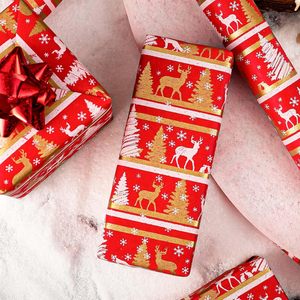 Yarcony Christmas Wrapping <b>Paper</b> Roll 17 In X 33 Ft Red Gold Reindeer Tree Design Double Side Eco Friendly Gift Craft Packaging - Product Image 5