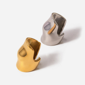 Geometric <b>Clip</b>-on Earrings 18k Gold Stainless Steel Minimalist Fashionable Design For Women Jewelry - Product Image 1