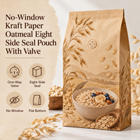Sachet personnalisé en papier kraft sans fenêtre, scellé sur huit côtés, avec valve, pour l'avoine, destiné à la vente au détail et en gros