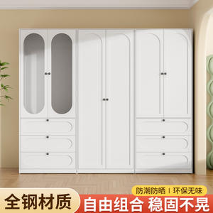 Armoire simple en acier à portes battantes, facile à assembler, rangement pour chambre à coucher, armoire métallique pour maison, location, appartement, design anti-poussière - Product Image 5