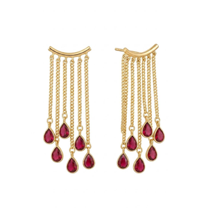 Gold Plated Chain Tassel <b>Earrings</b> | Stone Drop Charms Women's Dangle Fringe Wedding - Product Image 3