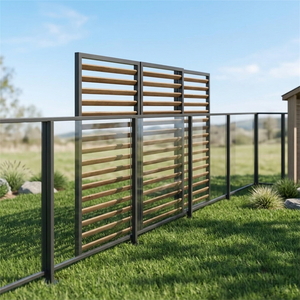 Barandillas de aluminio para balcones con listones de madera, diseño contemporáneo, montaje en pared, paneles de vidrio resistentes al óxido para uso en exteriores - Product Image 1
