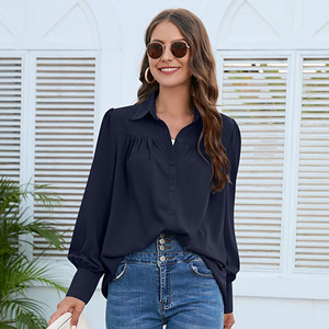 Pullover d'été à manches longues Mode et loisirs plissés Chemises d'été élégantes et amples pour femmes - Product Image 5