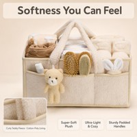 Sac à langer grande capacité toutes saisons en polaire Teddy avec logo couleur personnalisé, fourre-tout de rangement en peluche pour maman, poignées incurvées pliables, OEM ODM