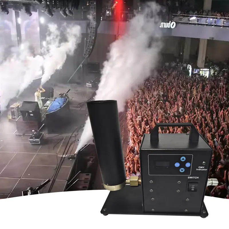 Whosale 50W Luz de escenario con control remoto DJ Cannon CO2 fiesta LED cabeza móvil niebla boda máquina de humo