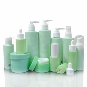 Emballage cosmétique de luxe personnalisé à marque privée, ensemble complet rechargeable unique, flacon et pot pour produits de soin de la peau verts - Product Image 1