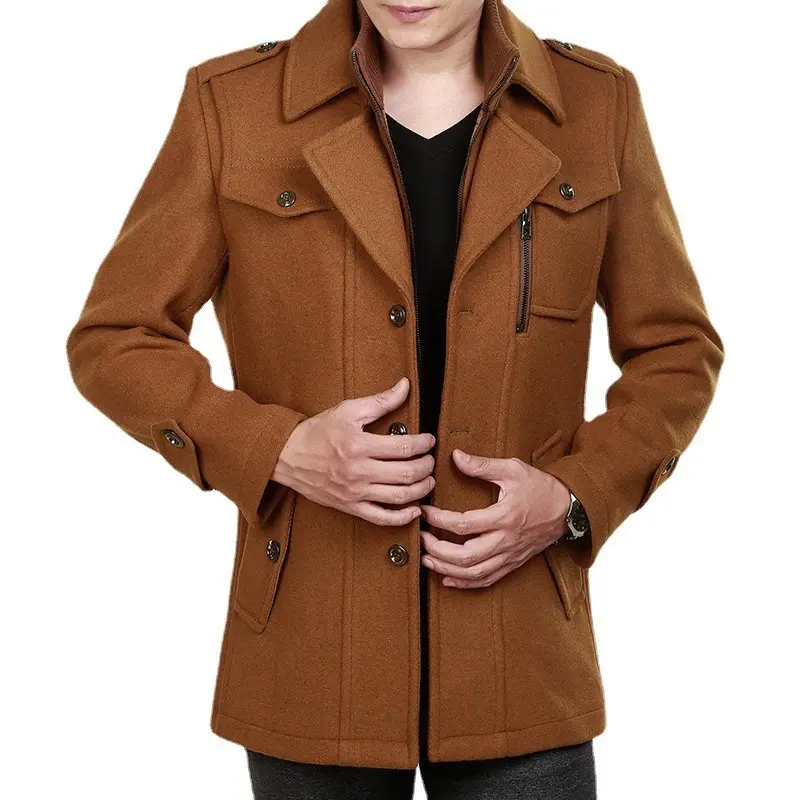 Veste pour homme Automne Hiver Couleur unie Pardessus pour homme Trench décontracté Pardessus en laine mélangée pour homme Double col Trench décontracté