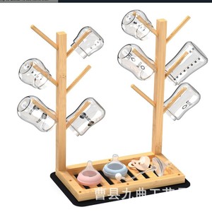 Séchoir à biberons en bambou à 3 niveaux avec support pour tétines, pour accessoires d'allaitement - Product Image 1
