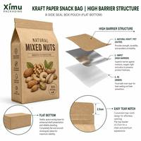Ecologisch verantwoorde kraftpapieren snackzak, staande pouch, folie gevoerd, gelamineerd, hersluitbaar, 100g 250g, op maat gemaakte biologische zak voor noten, gedroogd fruit en biscuits