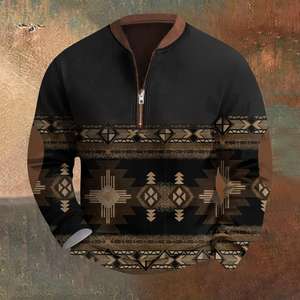 Sweat à capuche rétro imprimé Totem tribal Sublimation pull homme demi-fermeture éclair Streetwear <span class=keywords><strong>manteau</strong></span> d'hiver imprimé géométrique - Product Image 1
