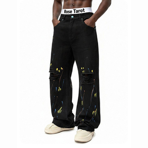 Nouveau <span class=keywords><strong>pantalon</strong></span> en jean tendance de marque, coupe droite ample, <span class=keywords><strong>blanc</strong></span> délavé, de haute qualité, avec trous et motif graffiti - Product Image 6