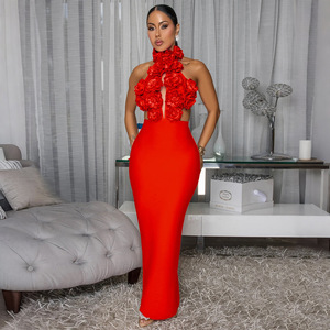 CY901951 Nuovo Vestito Sexy da Sera con Grande Fiore sul Collo per Donne, Tendenza Transfrontaliera - Product Image 1