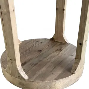 HL388 Meubles de ferme de salon de style français à 2 niveaux Table de lampe en bois de chêne massif de récupération Table d'appoint ronde avec étagère