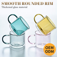 OLATEC Tasse en verre borosilicate à double paroi isolée 350 ml, colorée avec poignée, pour eau, thé, café, en stock