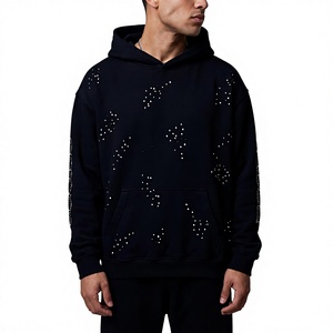 Sudadera con Capucha Negra para Hombre, con Pedrería, Estilo Oversize, con Cristales en las Mangas, Diseño Gráfico, Estilo Urbano, Sudadera con Capucha de Lujo - Product Image 2