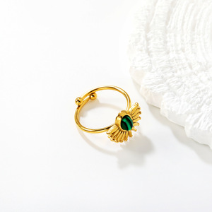 <b>Sunflower</b> Open <b>Ring</b> With Green Malachite 18k Gold Plated Unisex Jewelry Fashion <b>Ring</b> - Product Image 2