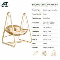 Fauteuil suspendu double moderne et durable pour l'extérieur, avec support en acier allié et hamac en corde tressée, idéal pour patio, jardin, balcon
