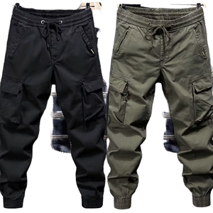 Pantaloni Cargo Casual da Uomo, Tinta Unita, per Ragazzi, Vita Media, Fronte Piatto, Vestibilità Ampia, Pantaloni con Risvolto Personalizzabili - Product Image 1