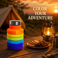 Bouteille d'eau pliable en silicone, gobelet de voyage portable, bouteille de sport réutilisable sans BPA, gobelet pliable avec mousqueton