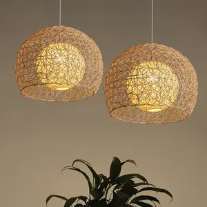 Personalized rattan bedroom living room E27 chandelier rustic simple restaurant hemp ball pendant light