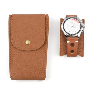 Portable Leather Watch Pouch Watch Travel Pouch with Suede Lining and Leather Inserts Single Travel Watch Case