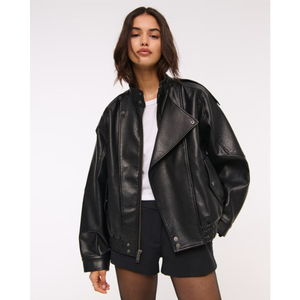 Blouson bomber en simili cuir PU à col montant LEDUO pour femme - Product Image 1